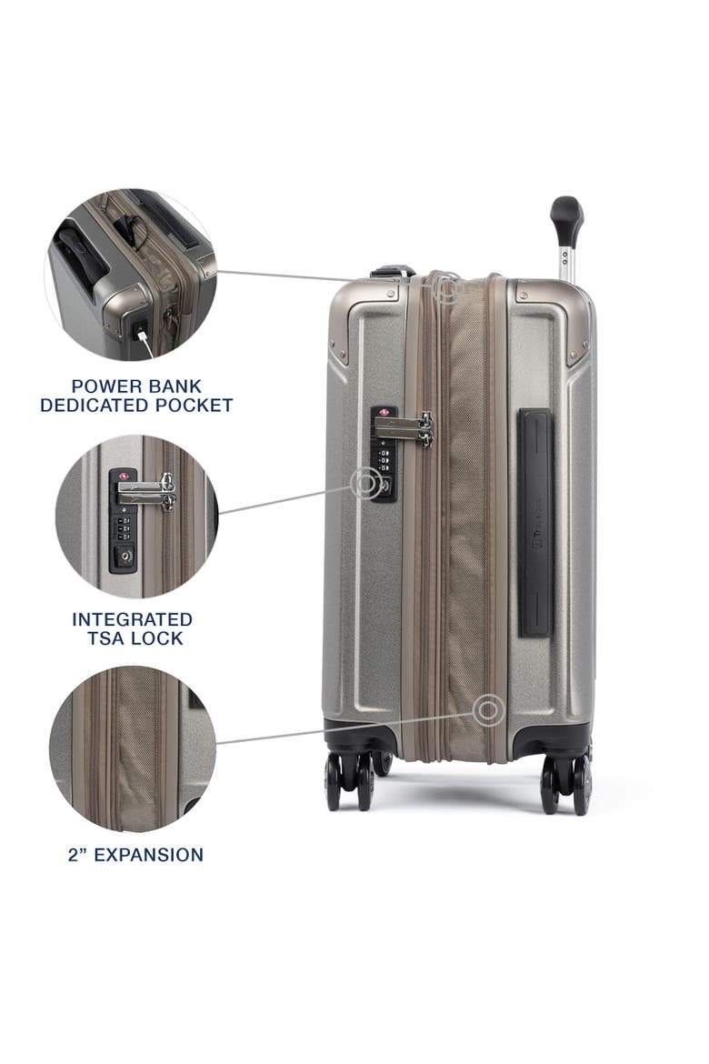Platinum Elite Hardside 20" Compact Carry On Spinner Luggage, Alternate, color, Metallic Sand