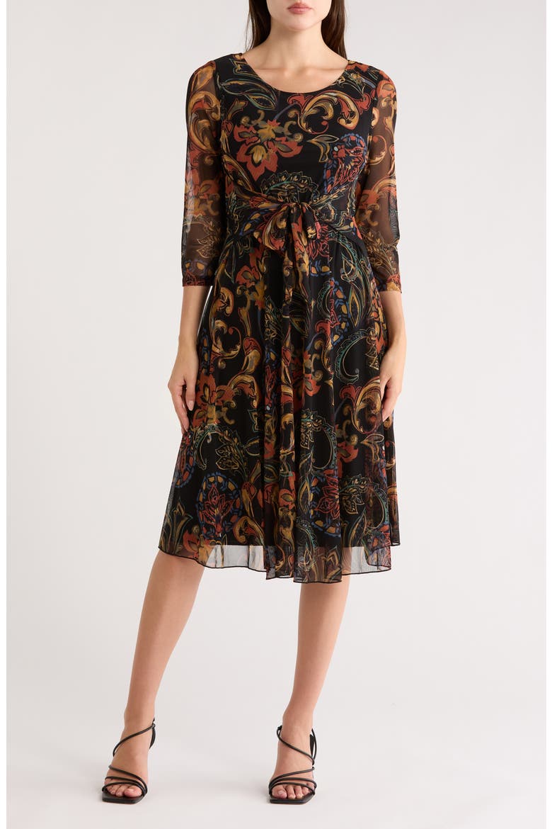 Elbow Length Sleeve Mesh Dress, Main, color, BLACK