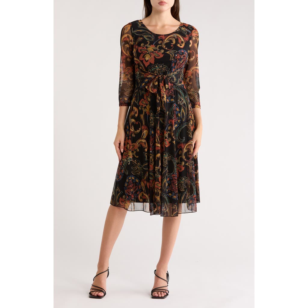 Connected Apparel Elbow Length Sleeve Mesh Dress In Multi