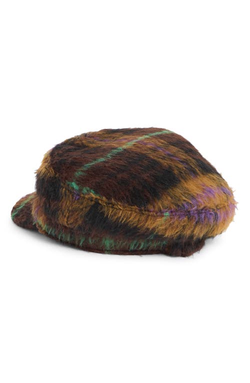 Bcbg Plaid Brushed Faux Fur Conductor Cap In Brown