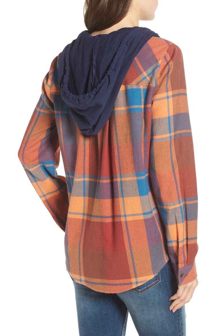 Hooded Plaid Shirt, Alternate, color, BLUE STAR ROSELYN PLAID