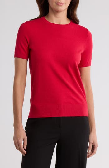 Nordstrom Slim Fit Short Sleeve Sweater In Red Chinoise