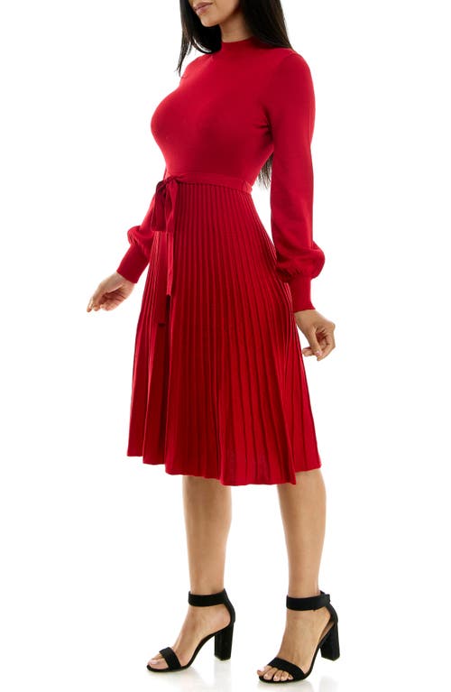 Nina Leonard Mock Neck Long Sleeve Midi Sweater Dress In Red