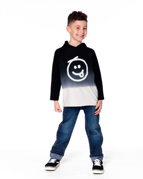 Deux Par Deux Organic Cotton Jersey Hooded Raglan Sleeve Tee In Black