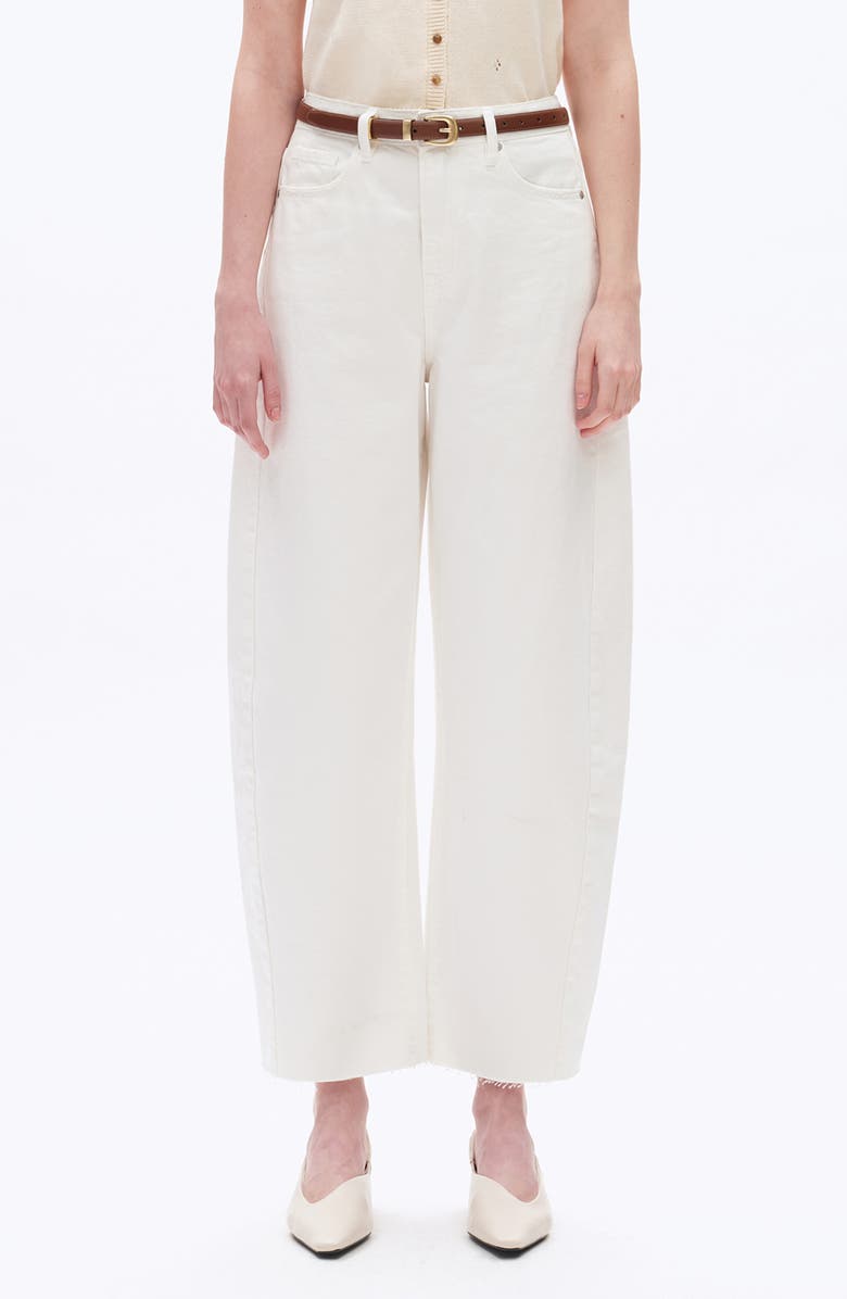 Bayeas Raw Hem Super High Waist Barrel Jeans, Main, color, White