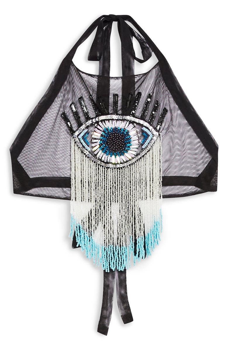 Topshop Eye Mesh Halter Top, Alternate, color, 