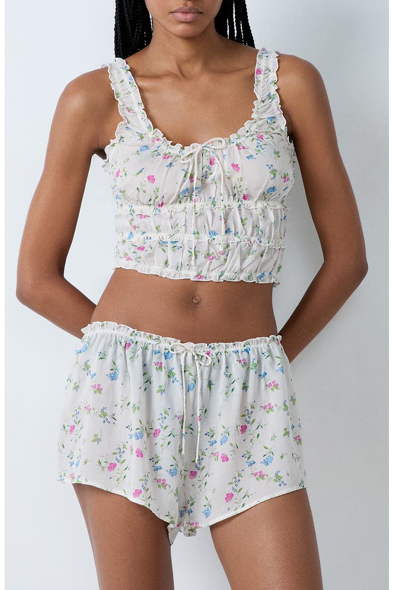 Prati Ruffle Crop Pajama Camisole, Main, color, IMPRIME FOND ECRU