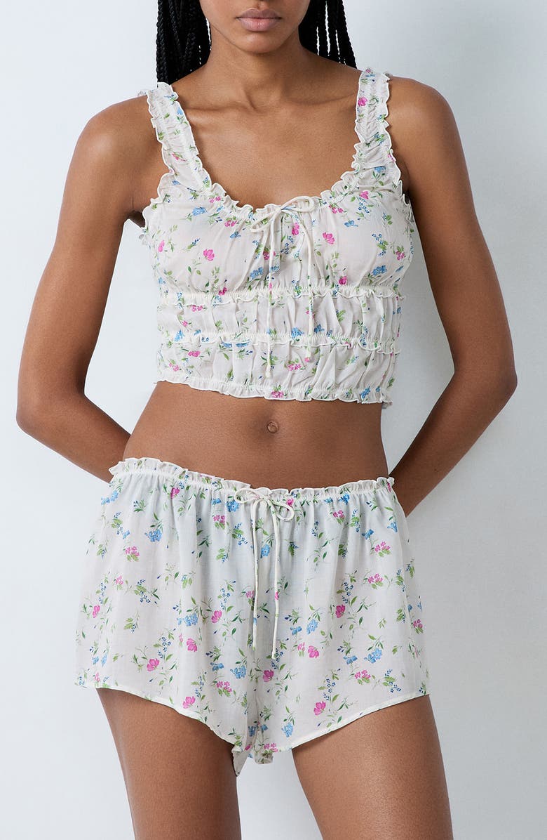 Etam Prati Ruffle Crop Pajama Camisole, Main, color, Imprime Fond Ecru