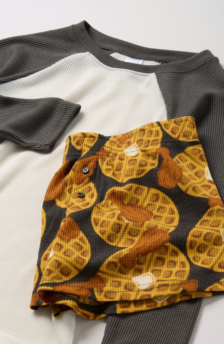 Nordstrom Kids' Two-Piece Henley Short Pajamas, Alternate, color, Navy Chicken-N-Waffle- Grey