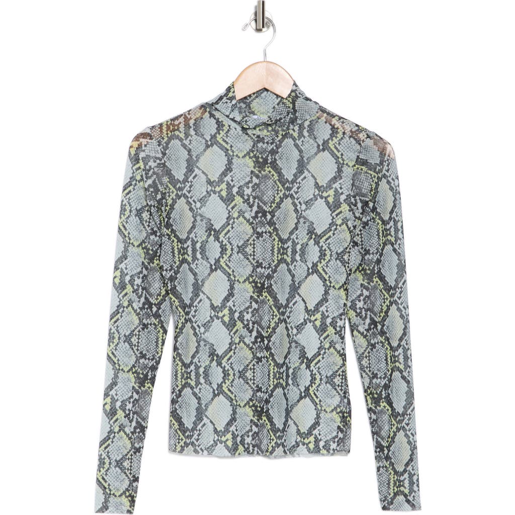 Afrm Los Angeles Zoe Mock Neck Mesh Top In Stone Snake