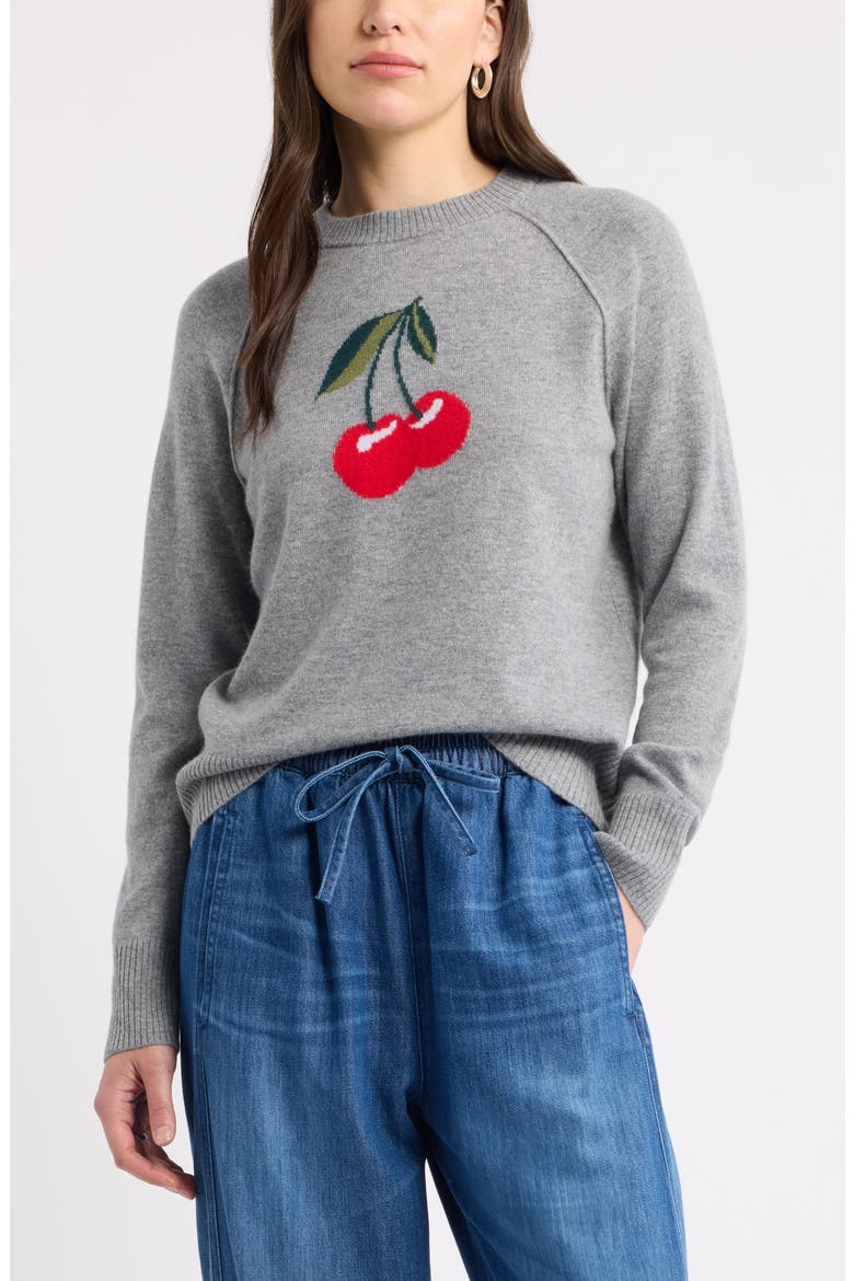 Intarsia Wool & Cashmere Sweater, Main, color, HEATHER GREY CHERRY