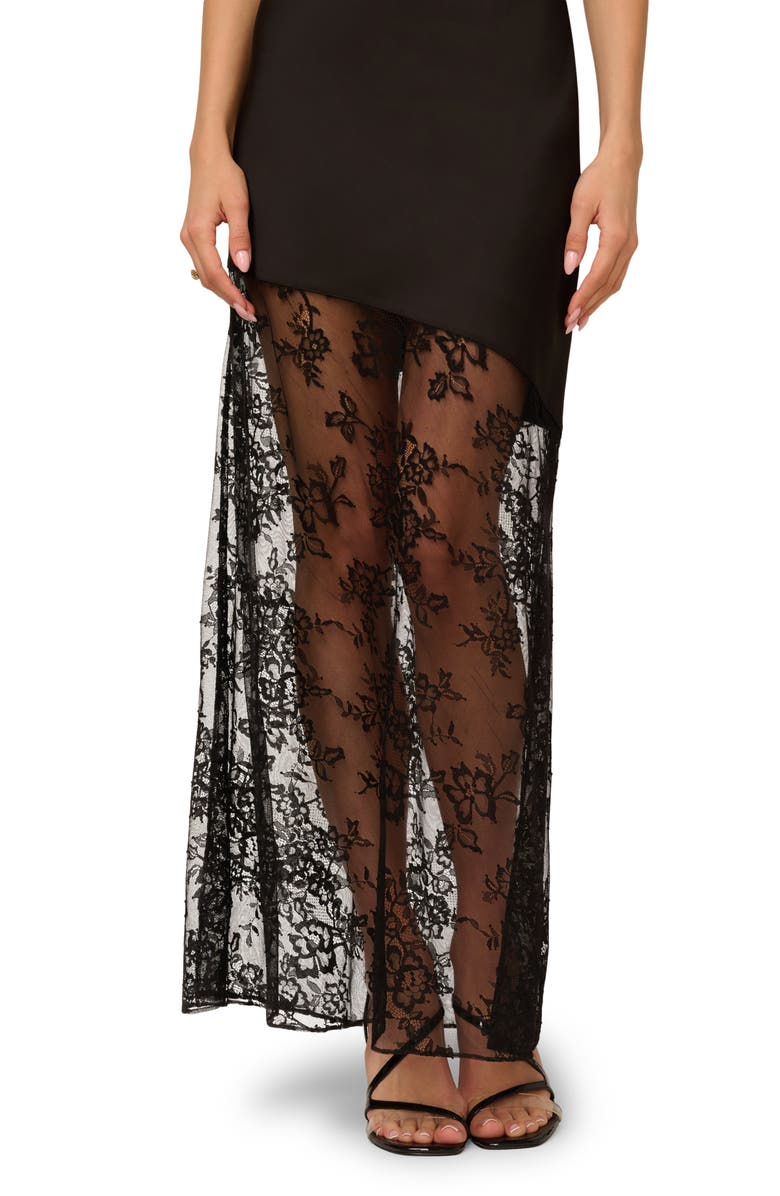 Adrianna Papell Cowl Neck Satin & Lace Maxi Dress, Alternate, color, Black