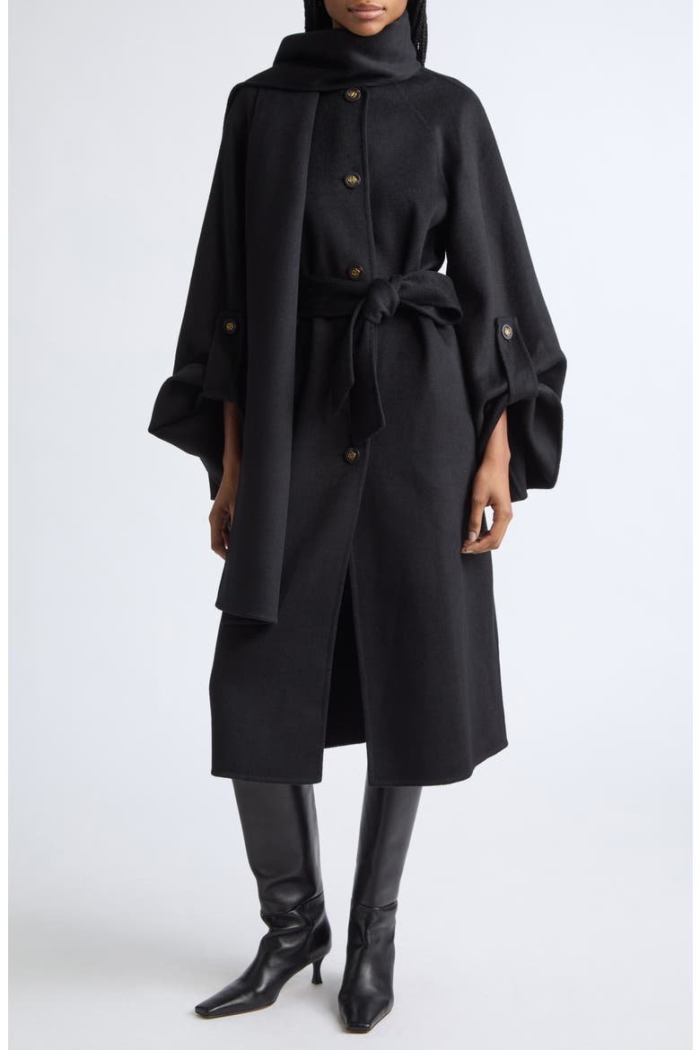 Valiant Wool Blend Coat with Scarf, Main, color, BLACK