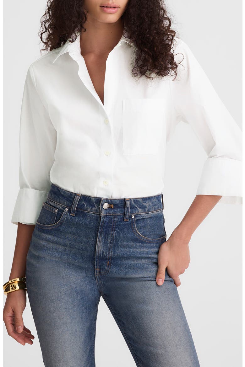 Easy Y-Neck Poplin Button-Up Shirt, Main, color, WHITE