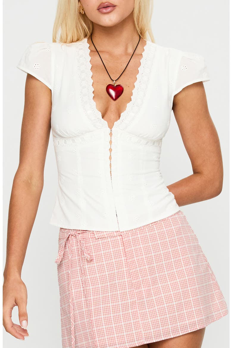 Speechless Eyelet Lace Trim Top, Main, color, WHITE