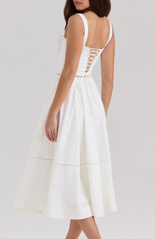House Of Cb Womens White Broderie Milia Broderie-anglaise Stretch Cotton-blend Midi Dress