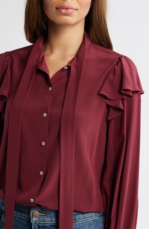Vineyard Vines Silk Ruffle Trim Tie Neck Blouse In Red