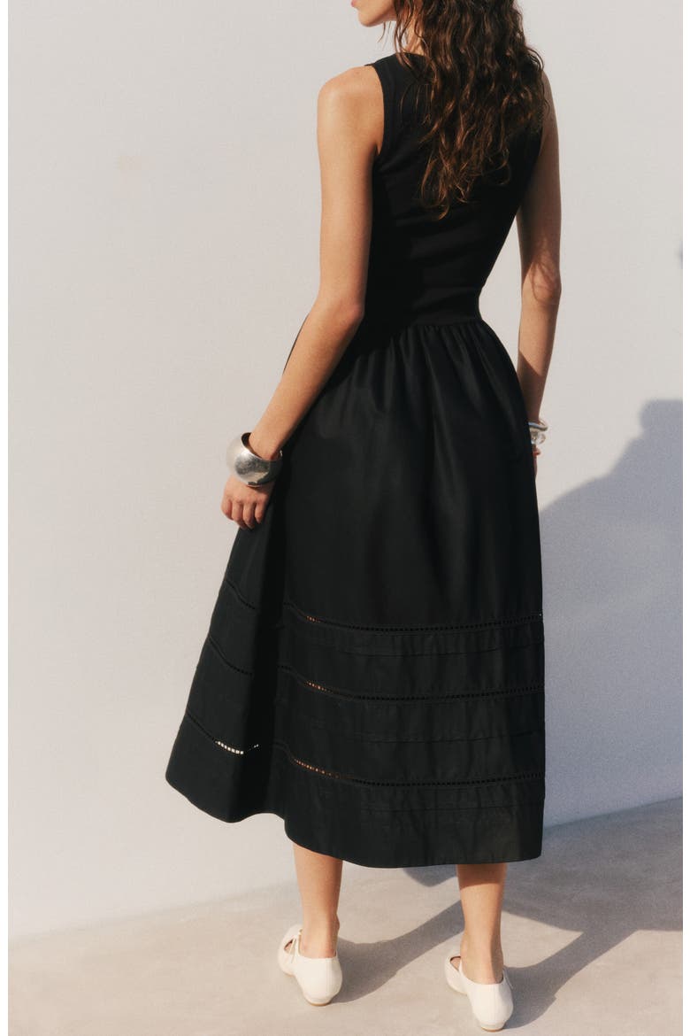 Idelle Fit & Flare Stretch Organic Cotton Midi Dress, Alternate, color, BLACK
