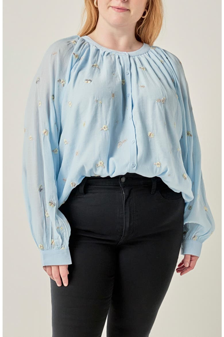 Embroidered Button Front Blouse, Main, color, POWDER BLUE