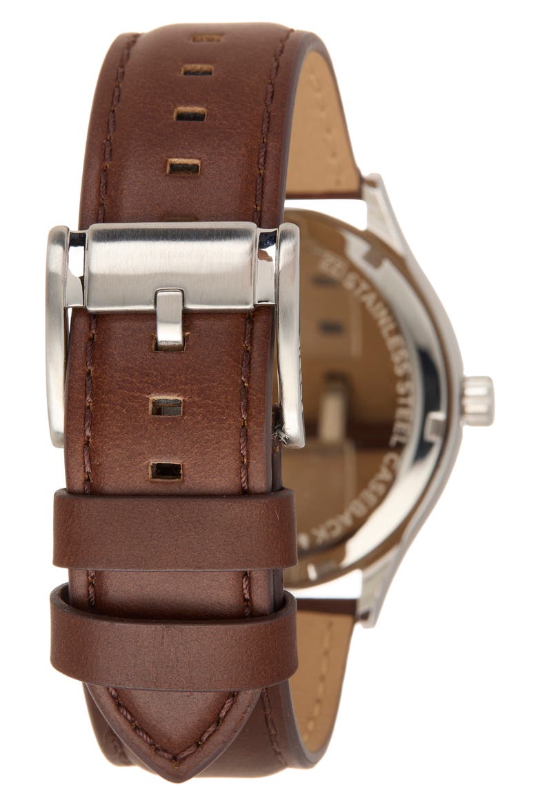 Fenmore Three-Hand Quartz Leather Strap Watch, 44mm, Alternate, color, BROWN