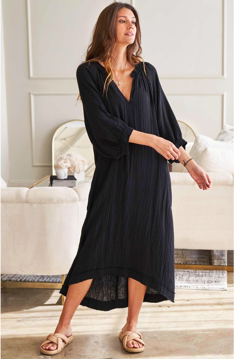 ocean+main Gauze Dress with Pockets, Alternate, color, Black