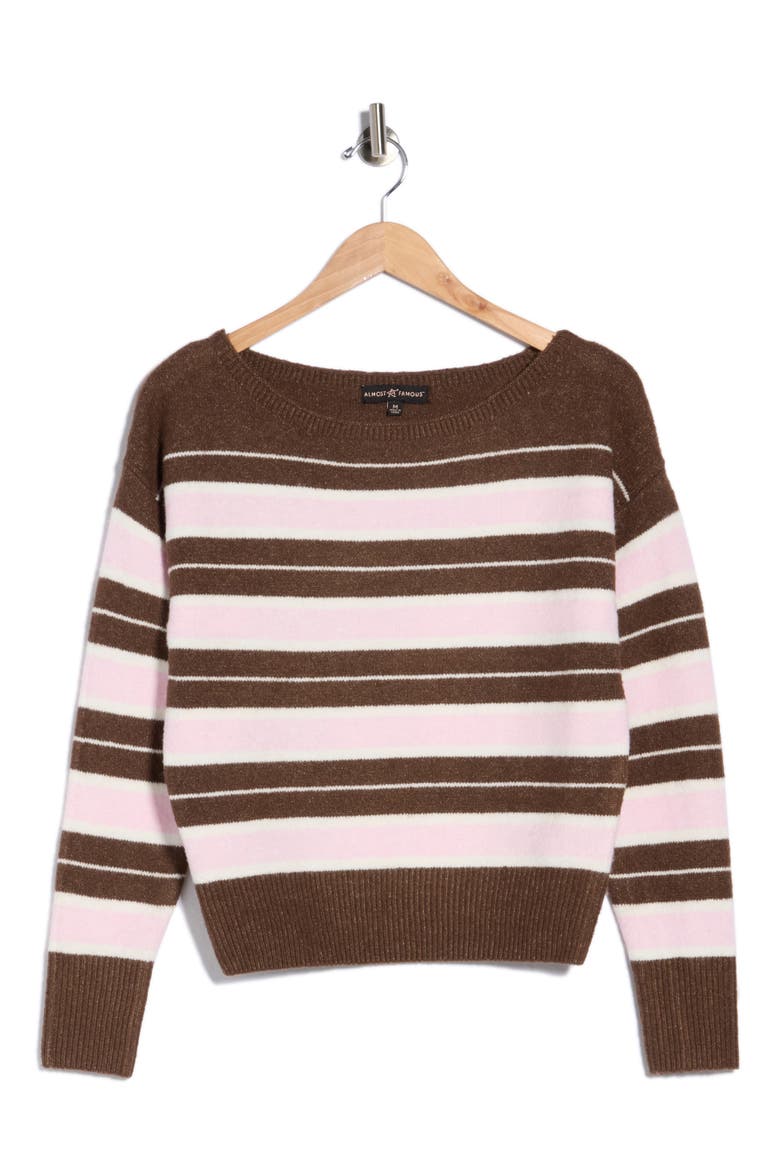 Stripe Boat Neck Sweater, Alternate, color, CHOCOLATE BROWN COMBO