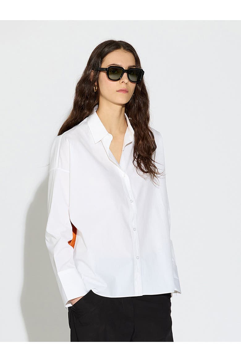 Sirene Poplin Shirt with Silk Twill Lake Como Print Scarf Back, Alternate, color, White