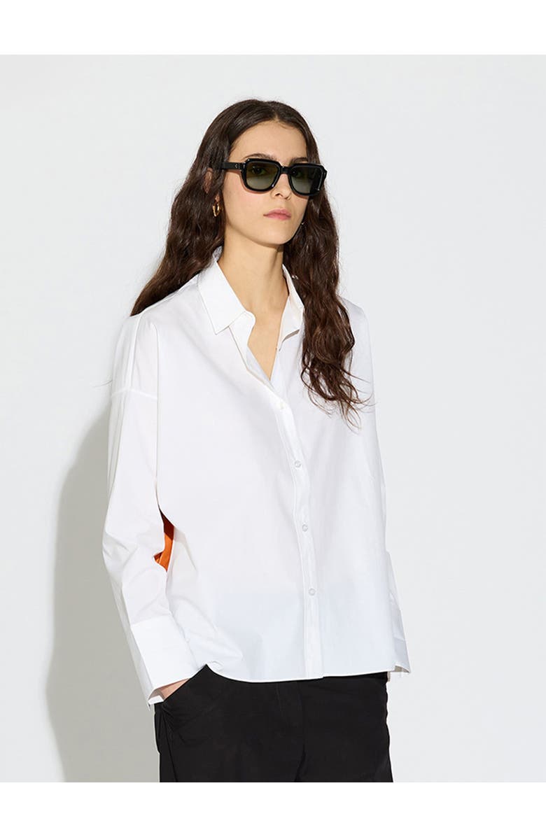 Callas Milano Sirene Poplin Shirt with Silk Twill Lake Como Print Scarf Back, Alternate, color, White