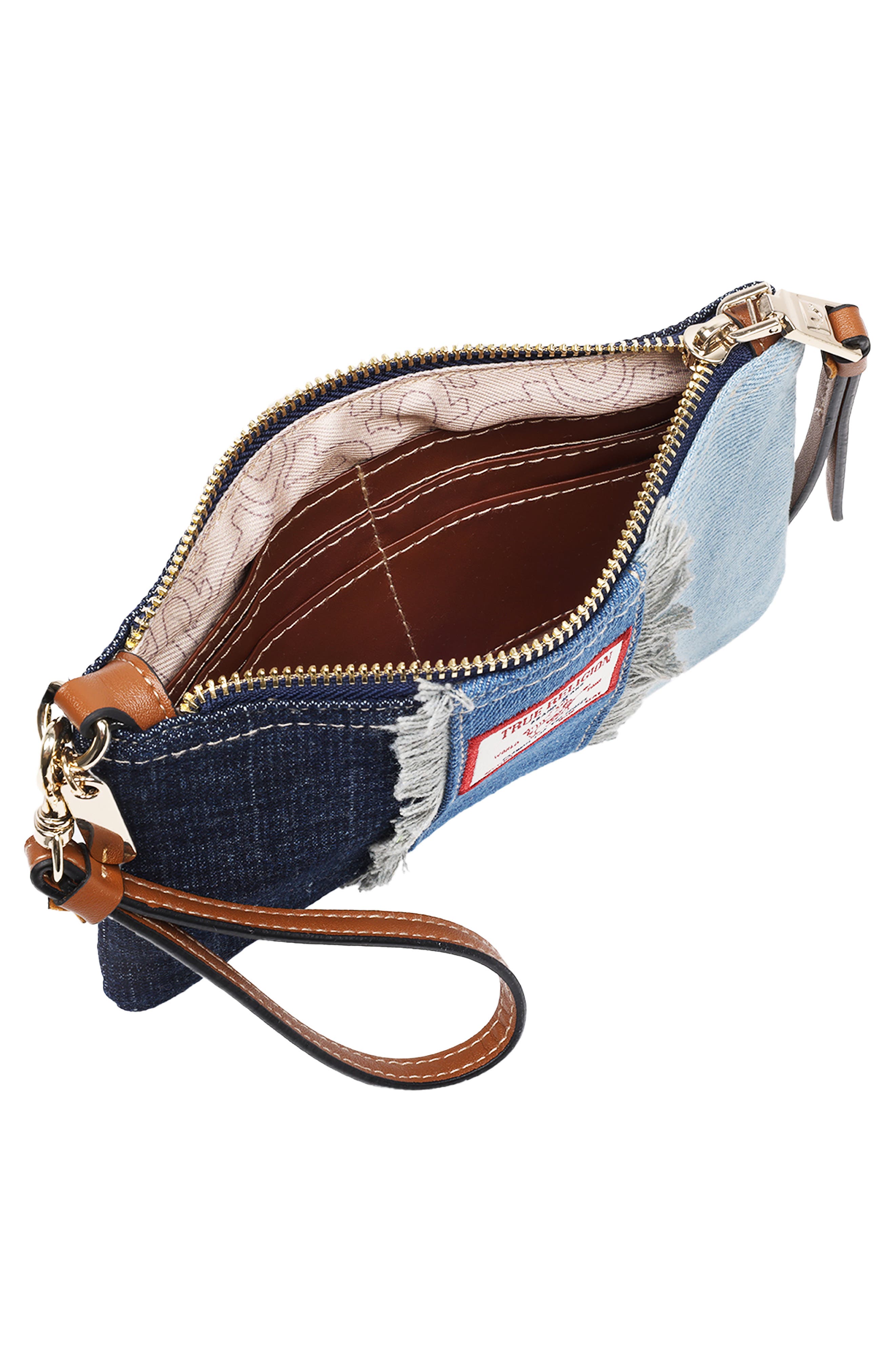 True Religion Frayed Panel Denim Pouch, Alternate, color, Denim/ Blue