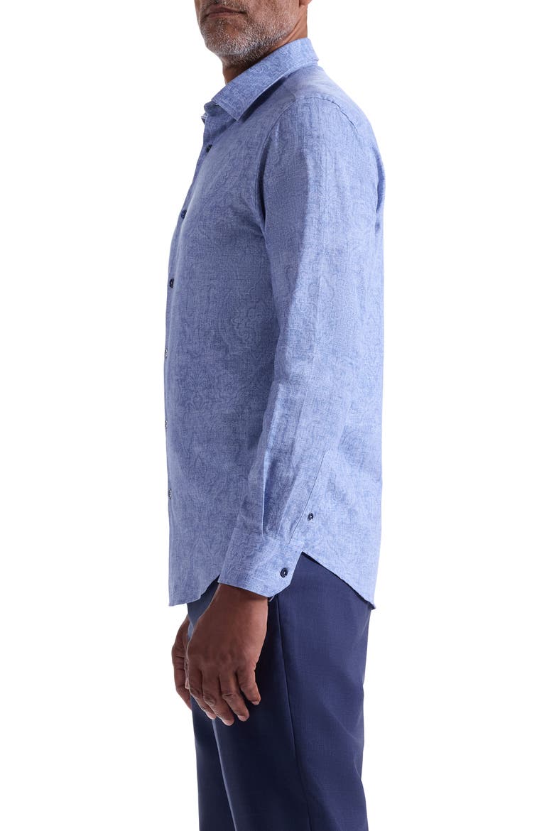Julian Shaped Fit Paisley Cotton Button-Up Shirt, Alternate, color, COBALT