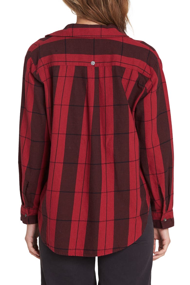 Cozy Down Plaid Tie Waist Top, Alternate, color, GARNET