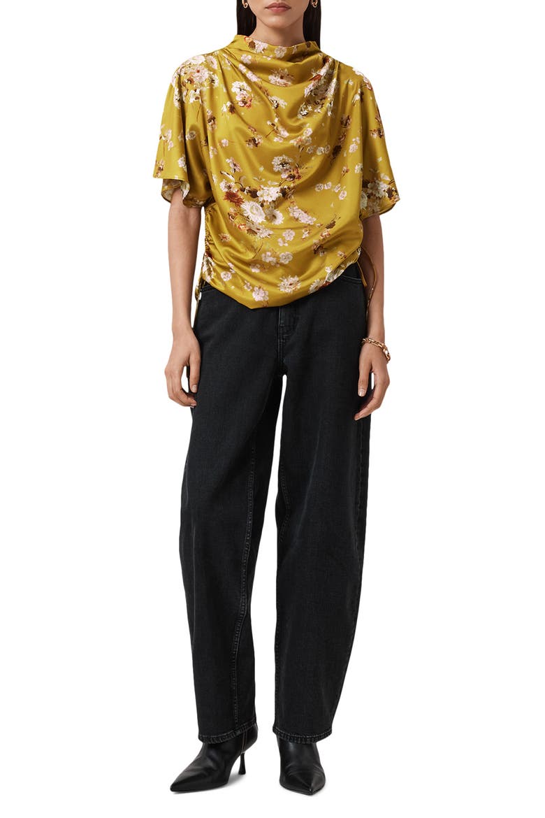 Leslie Floral Side Ruched Top, Alternate, color, ARMADA DEEP YELLOW