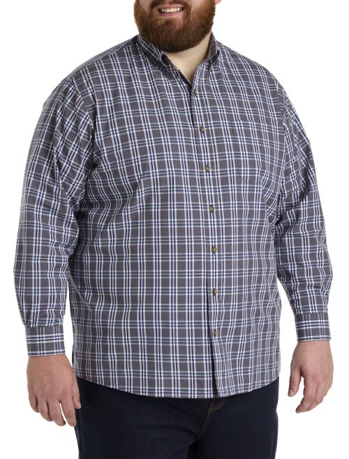Harbor Bay By Dxl Big & Tall Easy-care Small Plaid Sport Shirt In Grey Multi
