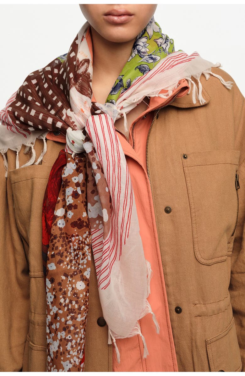 Bimba y Lola Collage Prints Shawl, Alternate, color, Brown
