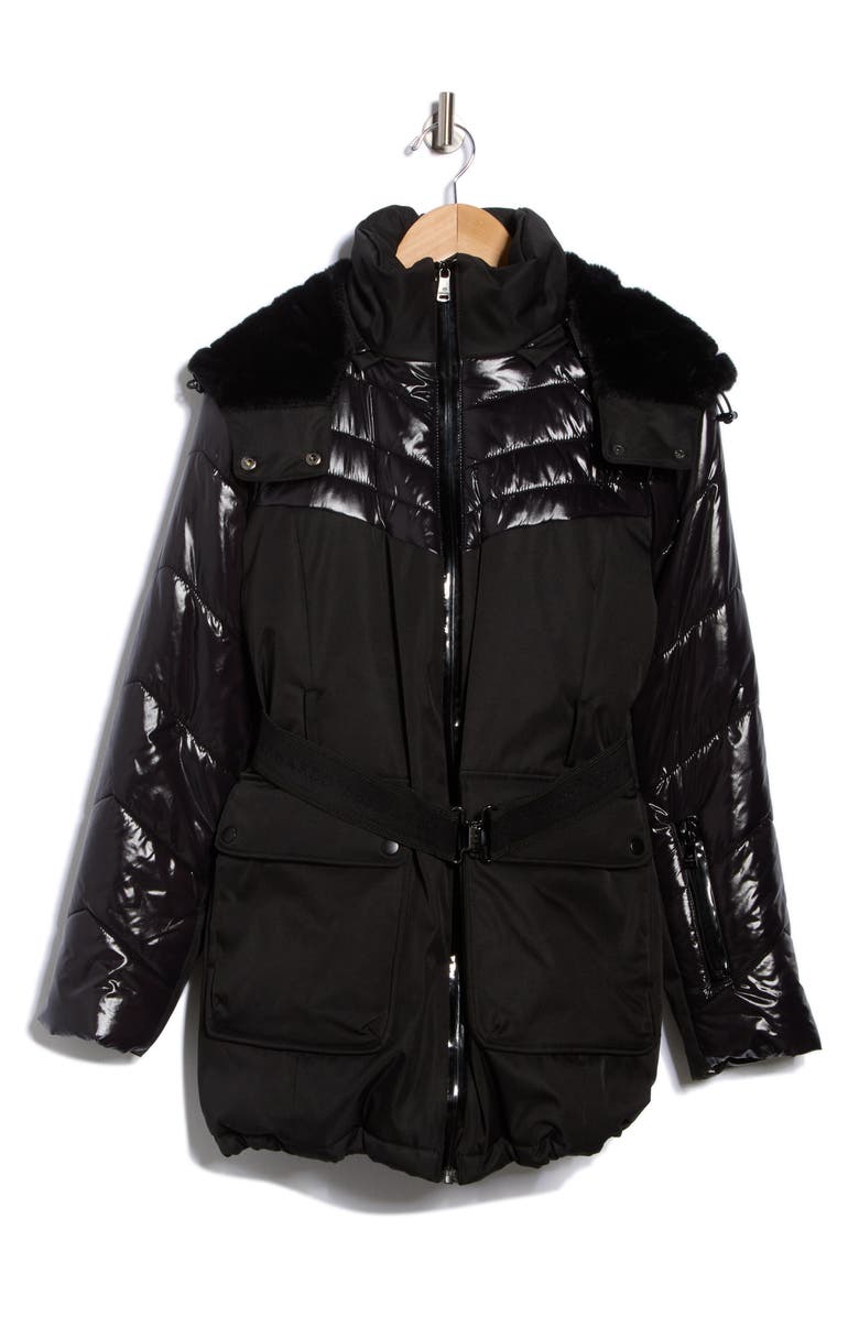 Bernardo Faux Fur Lined Hooded Puffer Jacket, Alternate, color, Black