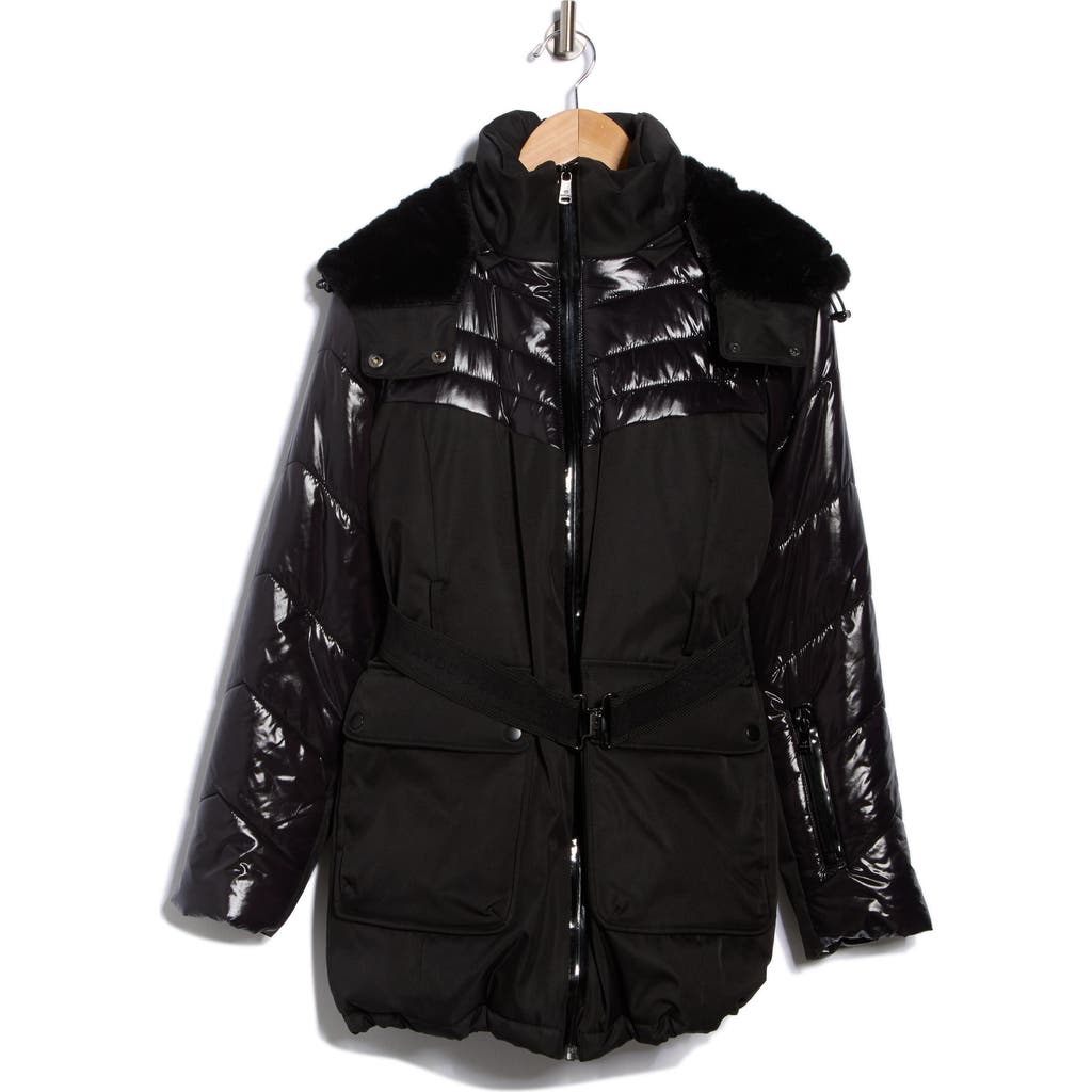 Bernardo Faux Fur Lined Hooded Puffer Jacket In Black