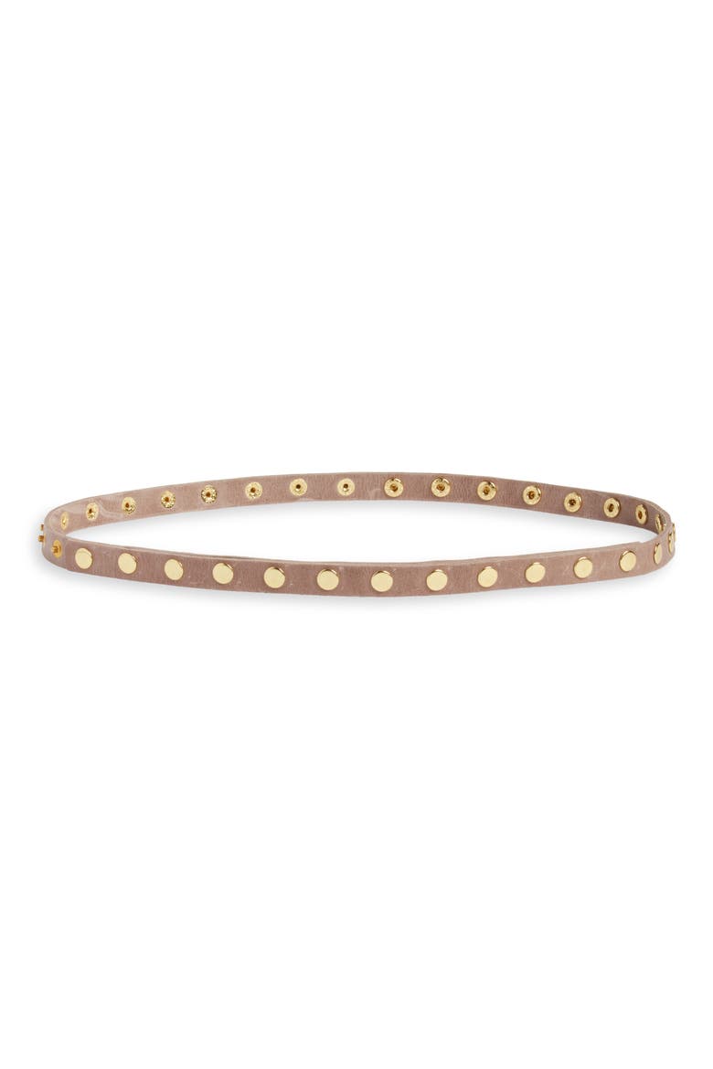 'Cala' Studded Skinny Leather Belt, Main, color, TAUPE