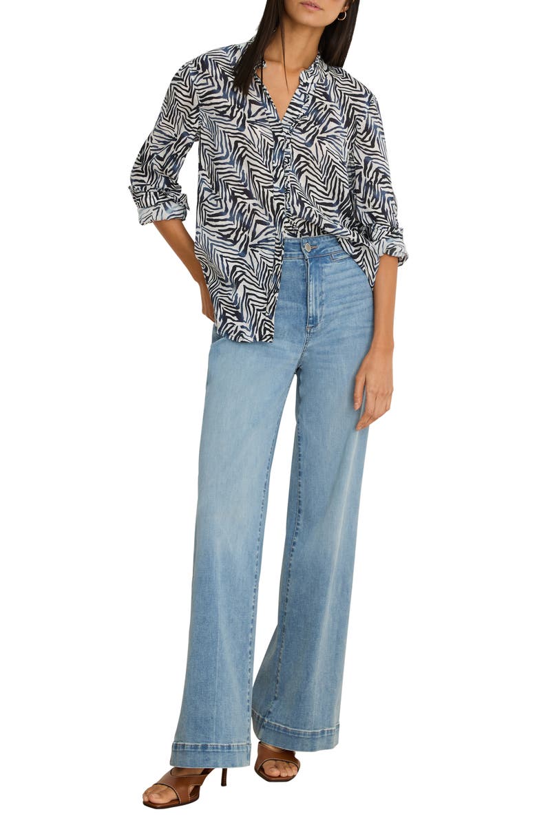 NIC+ZOE Inked Lines Button-Up Shirt, Alternate, color, Indigo Multi