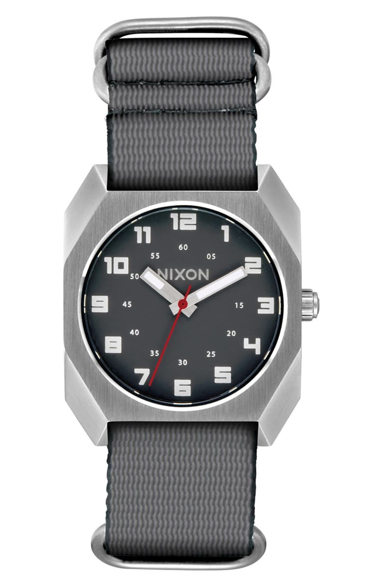 Nixon The Scout Camo Strap Watch, 35mm, Main, color, Silver / Charcoal