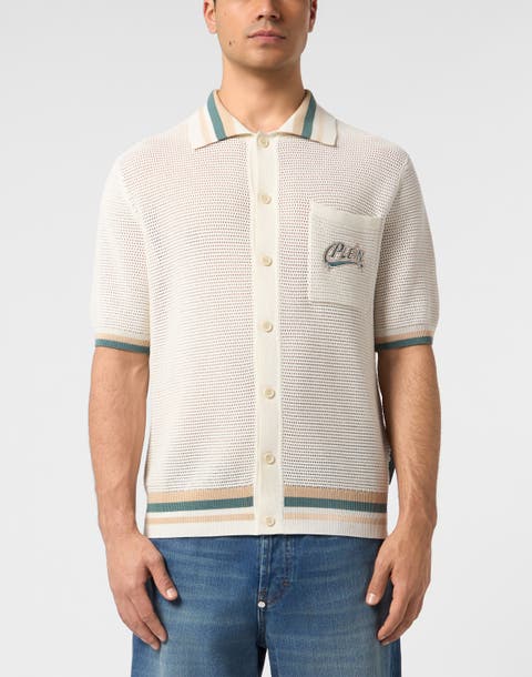 Knitted Polo Shirt Plein Stars Patch Men