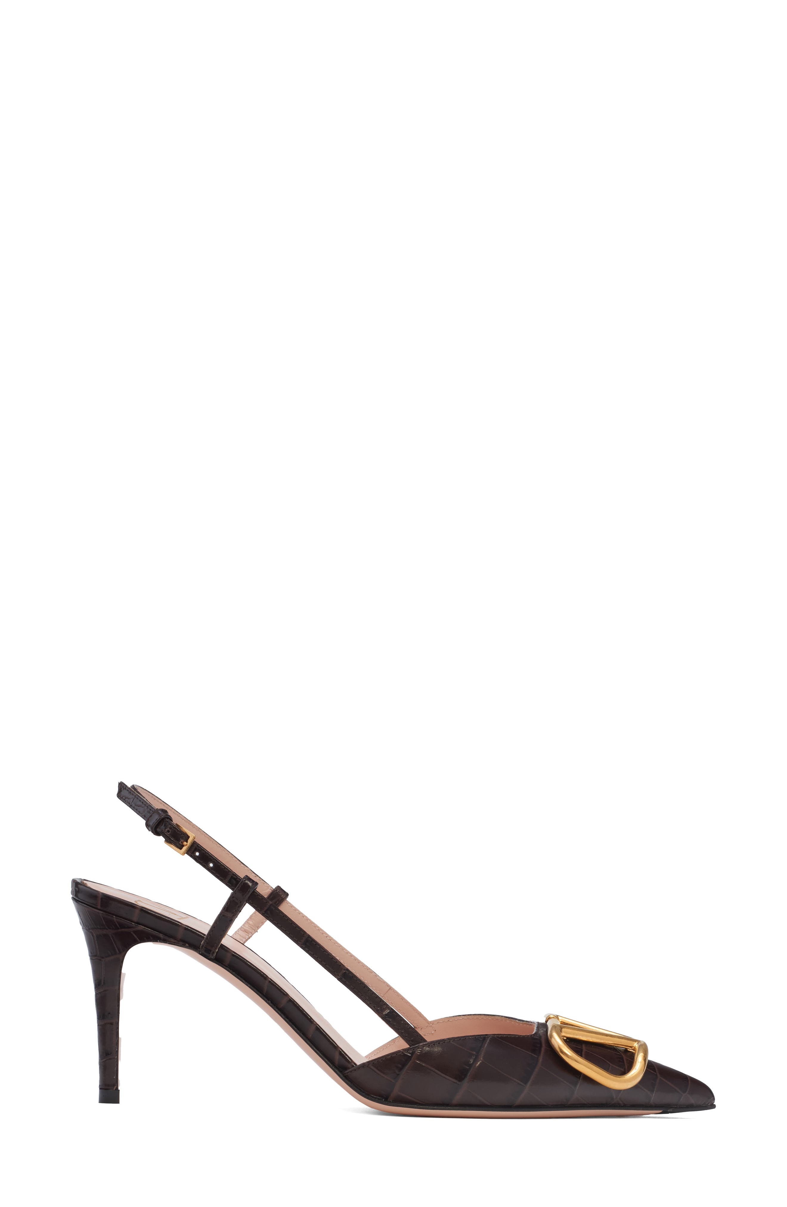 Valentino Garavani VLOGO Signature Croc Embossed Slingback Pump, Alternate, color, Brown
