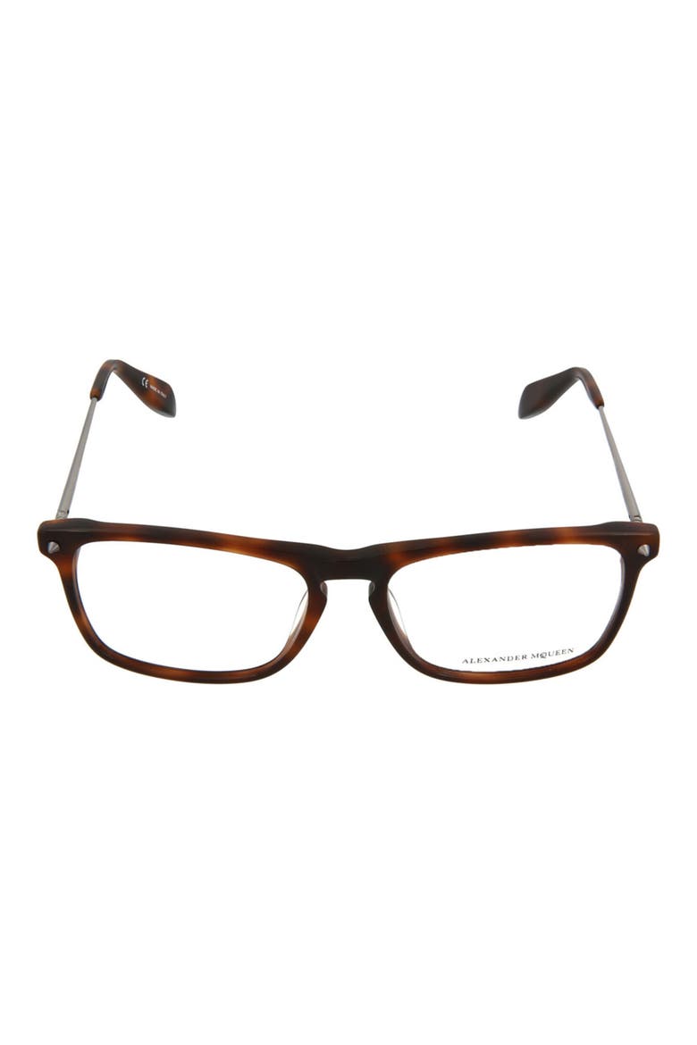 ALEXANDER MCQUEEN 55mm Square Glasses, Main, color, SHINY MEDIUM HAVANA/ TRN