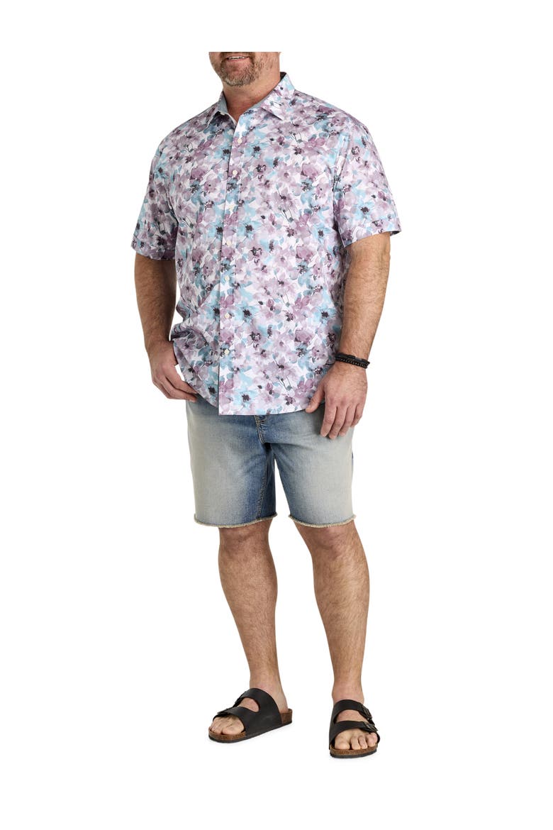 Big & Tall Watercolor Floral Sport Shirt V3, Alternate, color, WHITE BLUE PURPLE