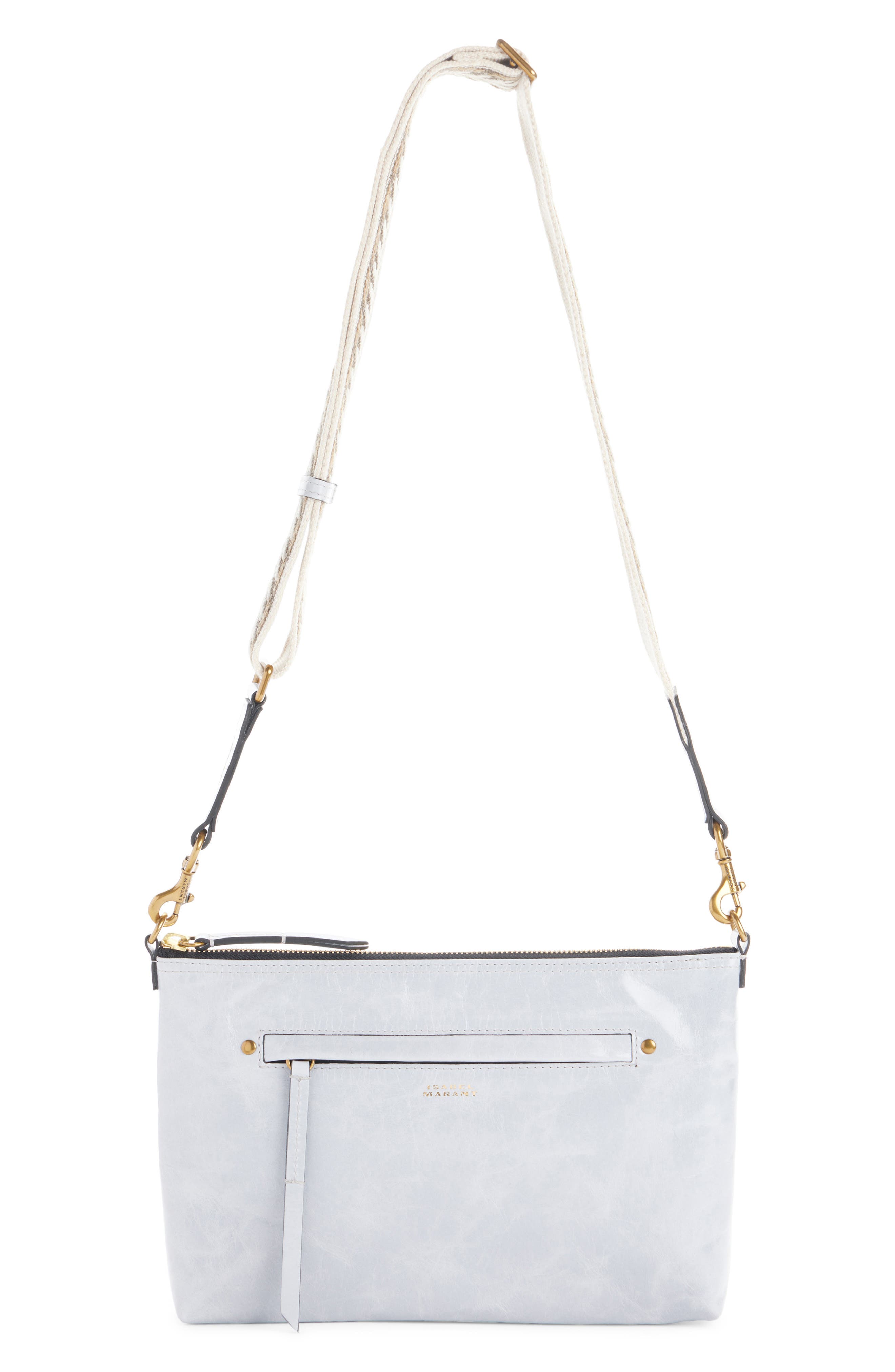 Isabel Marant Nessah Leather Crossbody Bag, Alternate, color, Light Grey