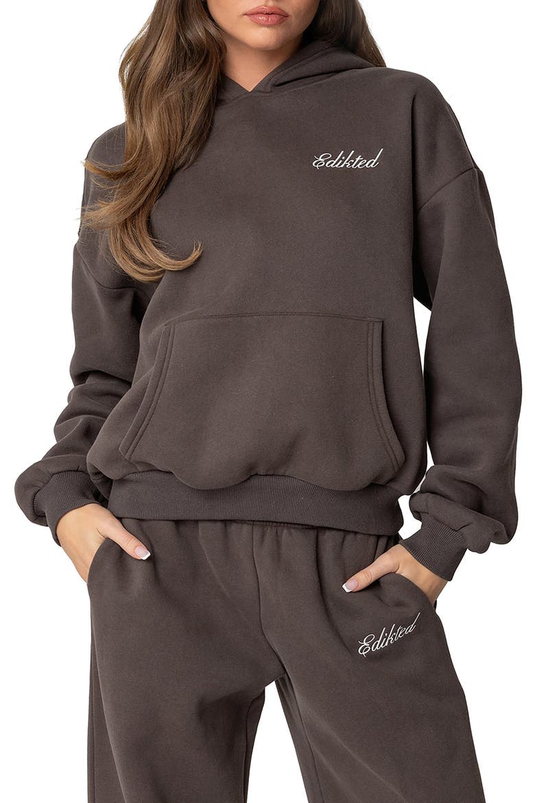 We're Edikted Logo Hoodie, Main, color, DARK-GRAY