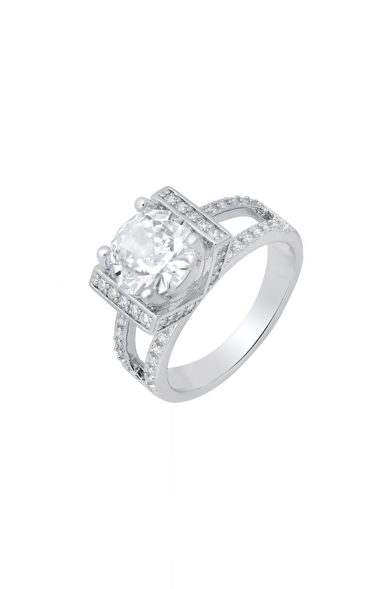 Cushion Cut Simulated Diamond Pavé Ring, Alternate, color, SILVER