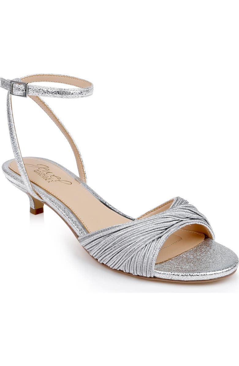 Jewel Badgley Mischka Nance Ankle Strap Kitten Heel Sandal, Main, color, Silver Textile