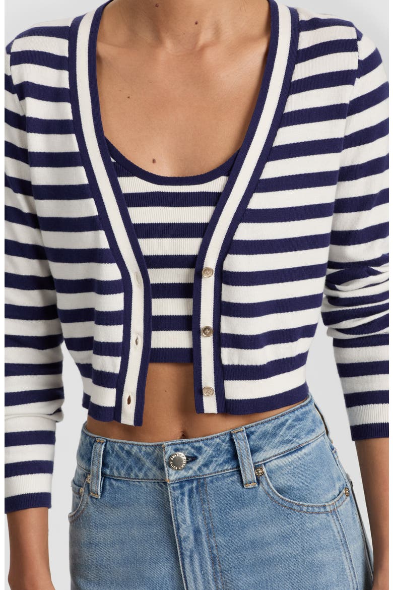 Grace Shrunken Cardigan Sweater, Alternate, color, INDIGO/ SOFT WHITE
