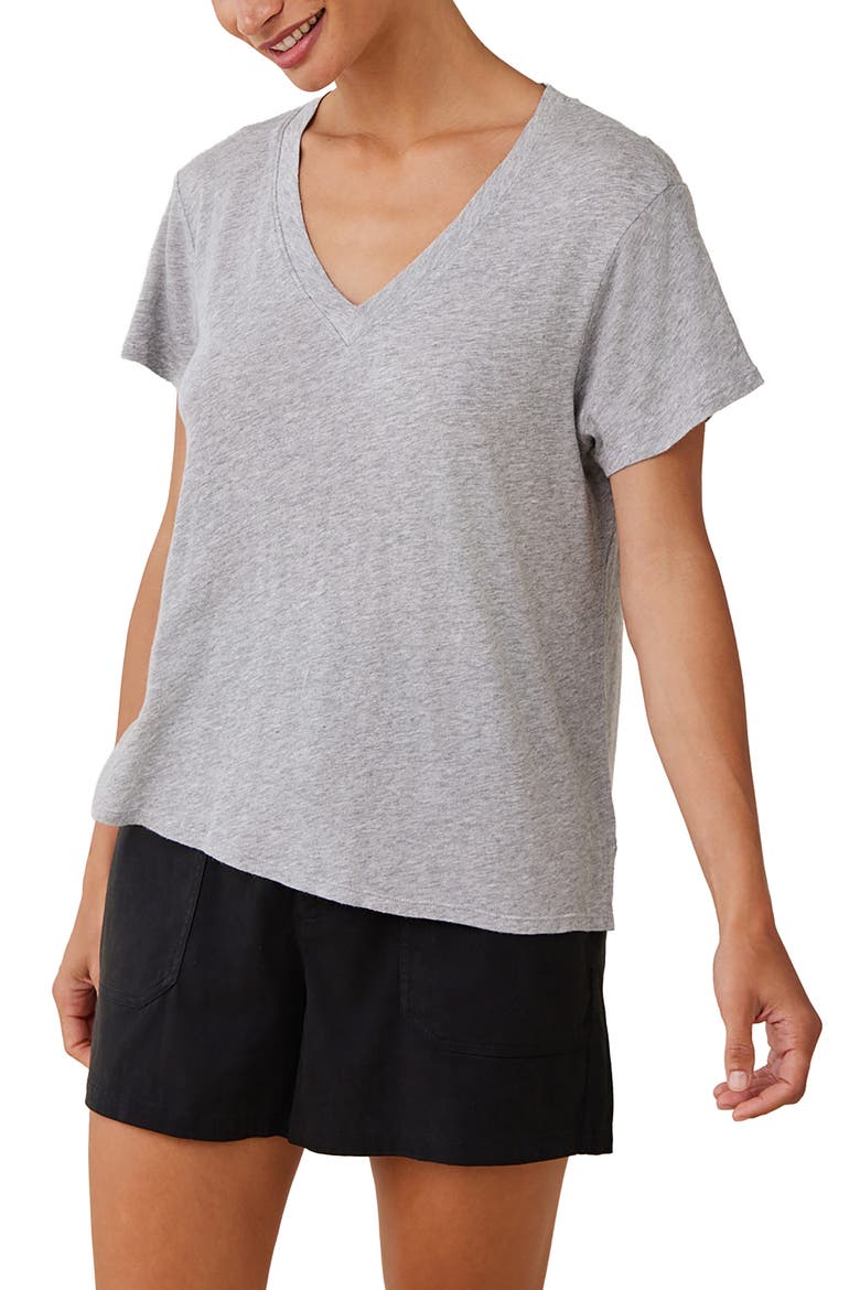Side Slit V-Neck T-Shirt, Main, color, HEATHER ASH
