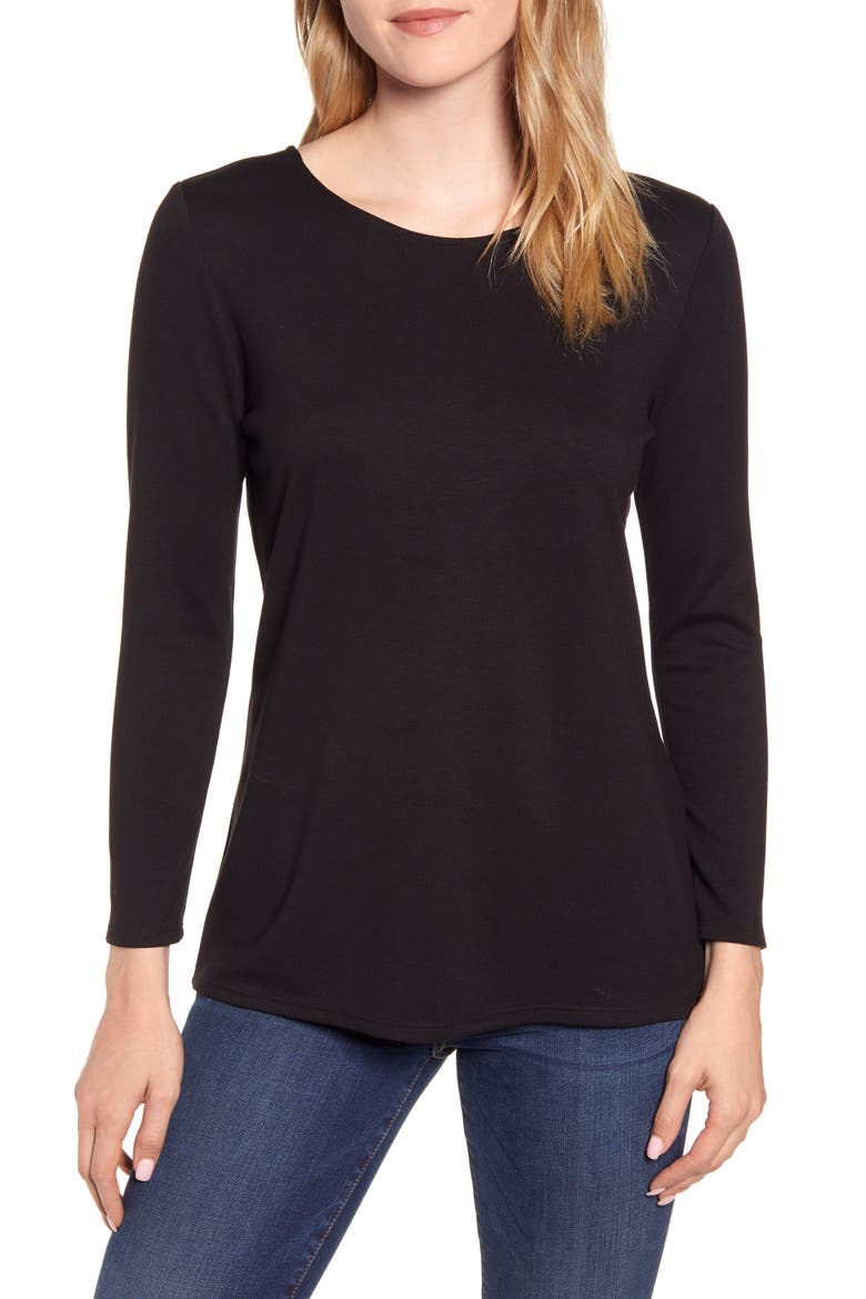 Gibson Baby Ponte Bow Back Long Sleeve Top, Main, color, BLACK